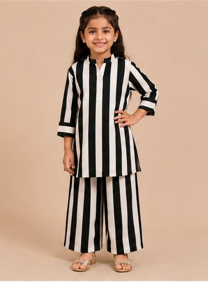 Mother-Daughter Matching Cotton Co-ord Set– Black & White Stripes