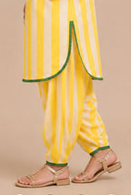 Mother-Daughter Matching Cotton Kurta Set with Farshi Salwar – lemon Yellow Stripes