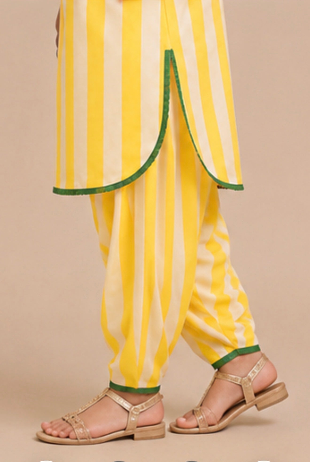 Mother-Daughter Matching Cotton Kurta Set with Farshi Salwar – lemon Yellow Stripes