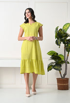 Lime Green Checked Midi Dress