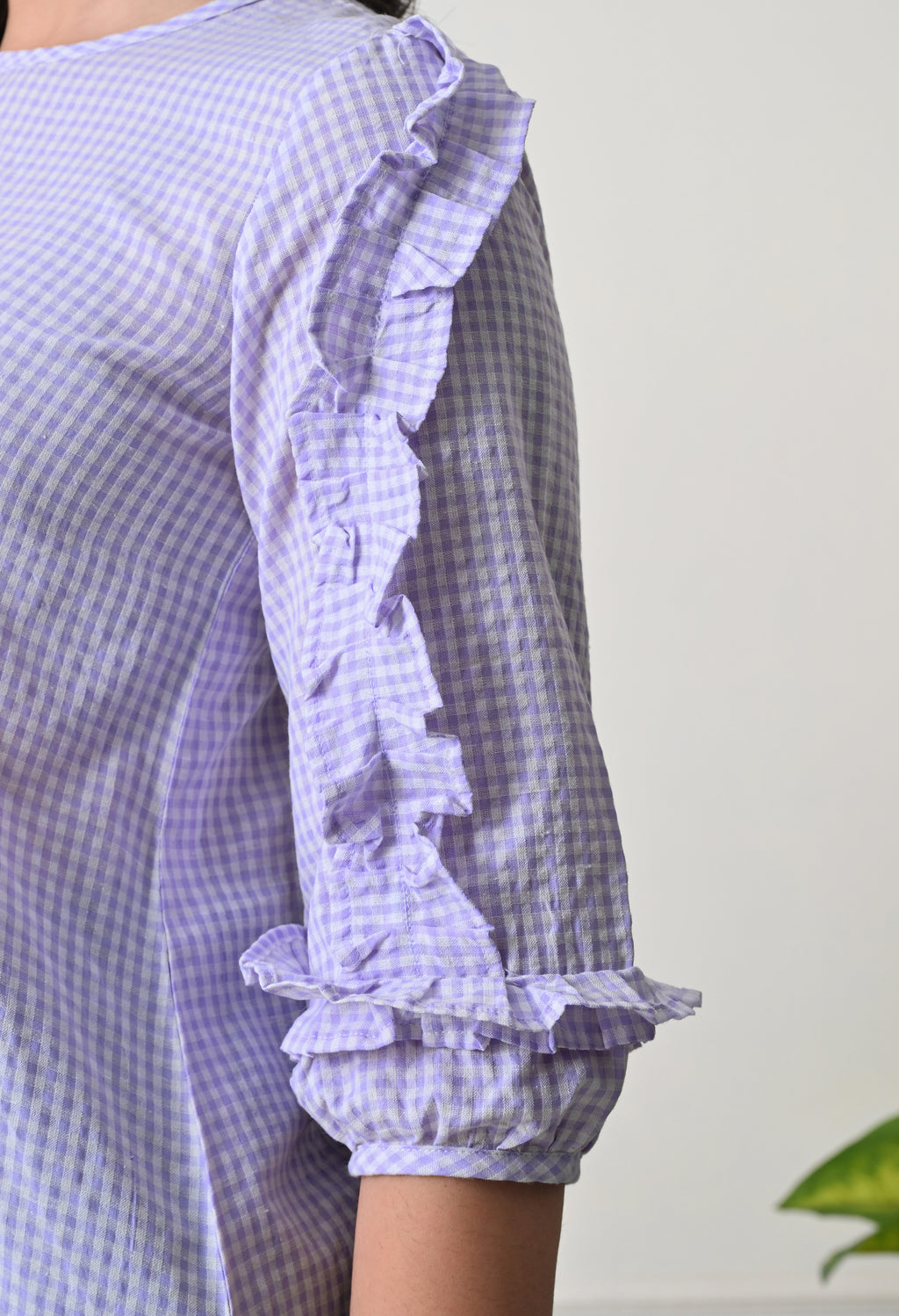 Lavender Gingham Ruffle Top