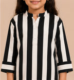 Mother-Daughter Matching Cotton Co-ord Set– Black & White Stripes