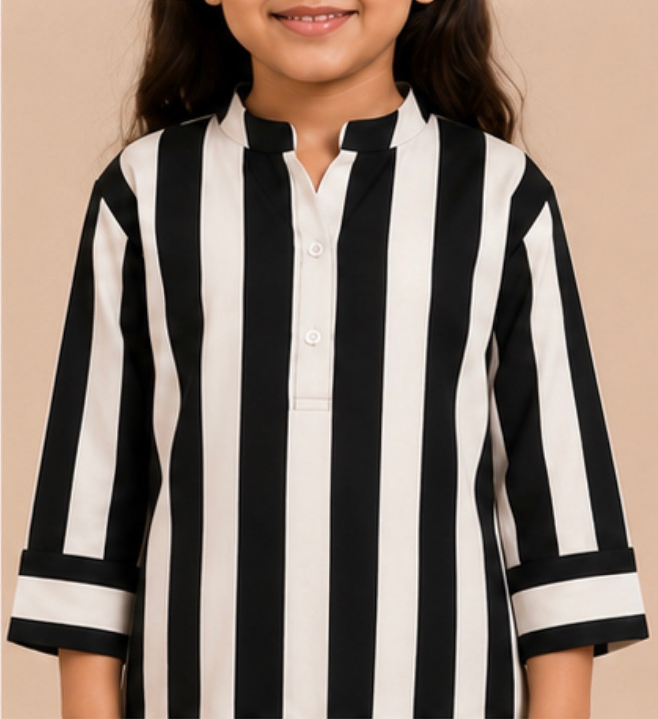 Mother-Daughter Matching Cotton Co-ord Set– Black & White Stripes