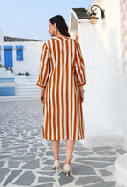 Mustard Stripe Cotton Midi Dress