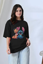 Lilo & Stitch Cute Oversized Black T-Shirt
