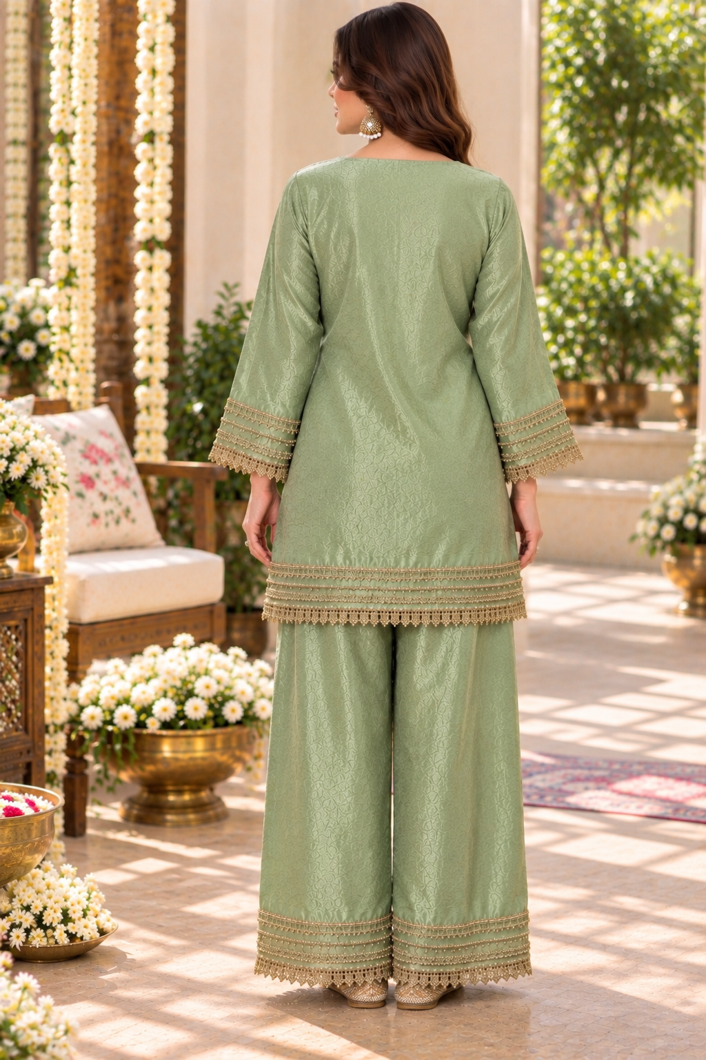 Farsi Gold-Green Kurta Set with Farshi Pants