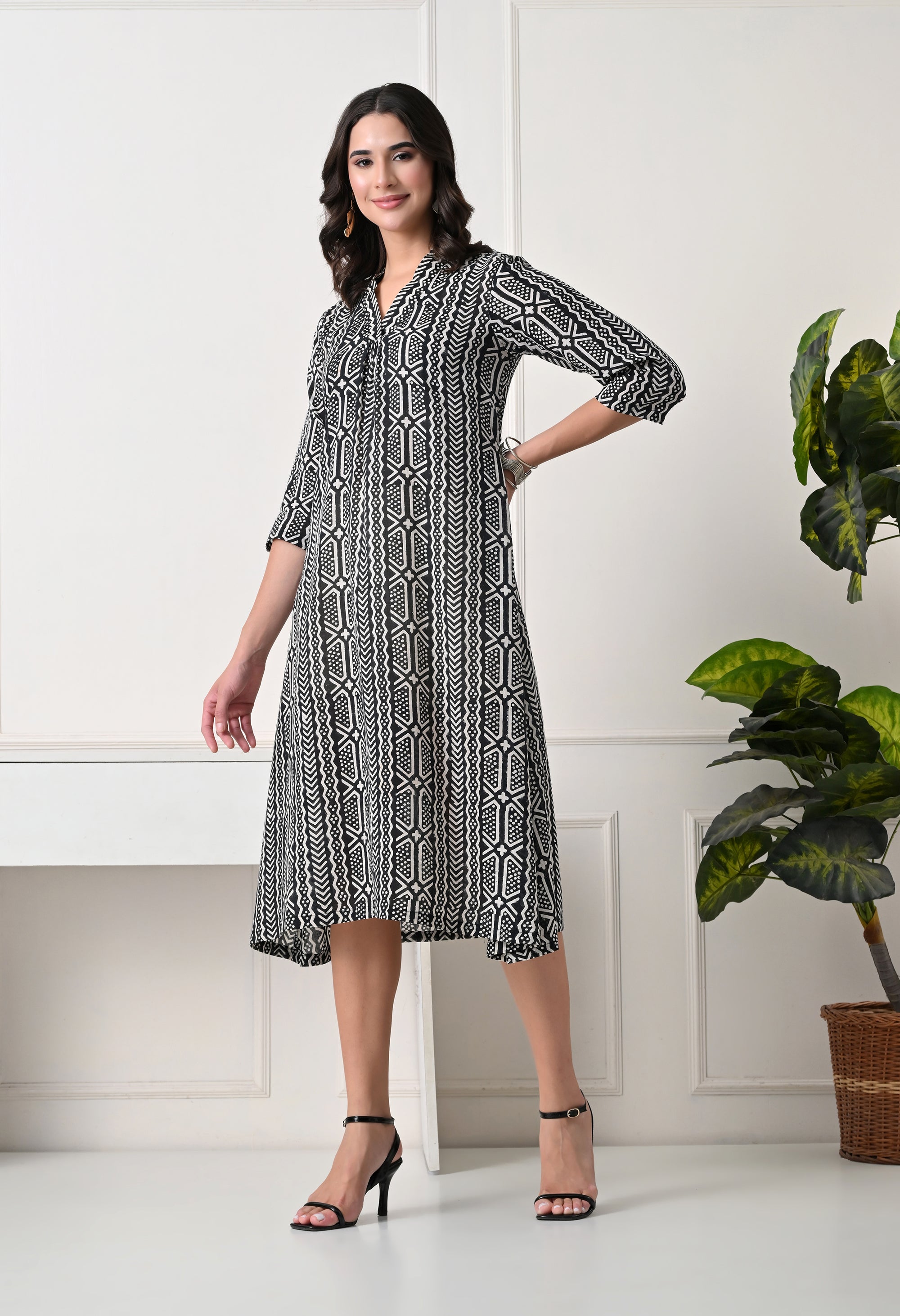 Black & White Printed A-Line Dress