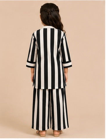 Mother-Daughter Matching Cotton Co-ord Set– Black & White Stripes