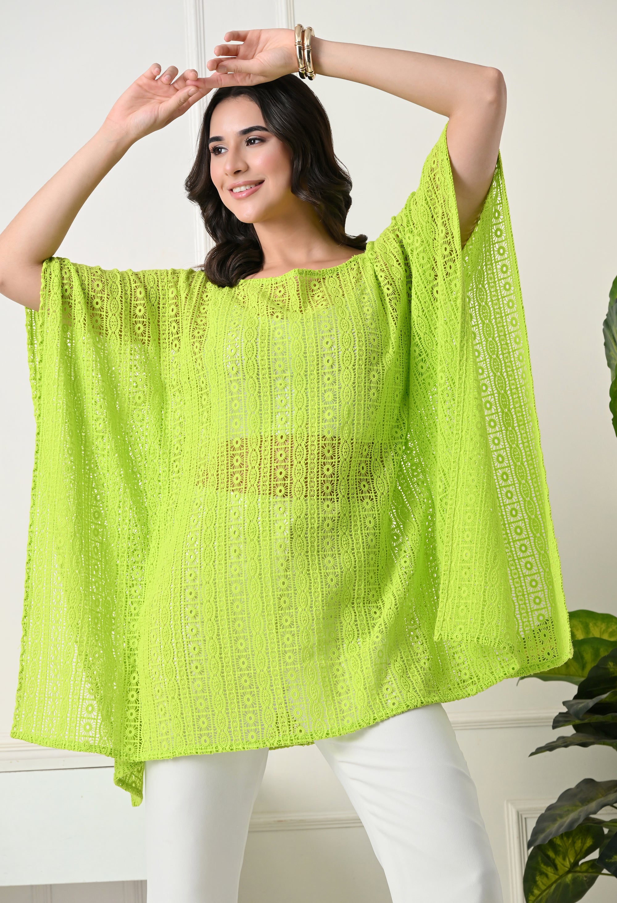 Neon Lime Crochet Kaftan Top