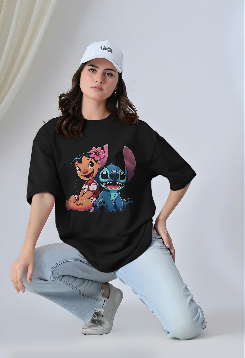 Lilo & Stitch Cute Oversized Black T-Shirt