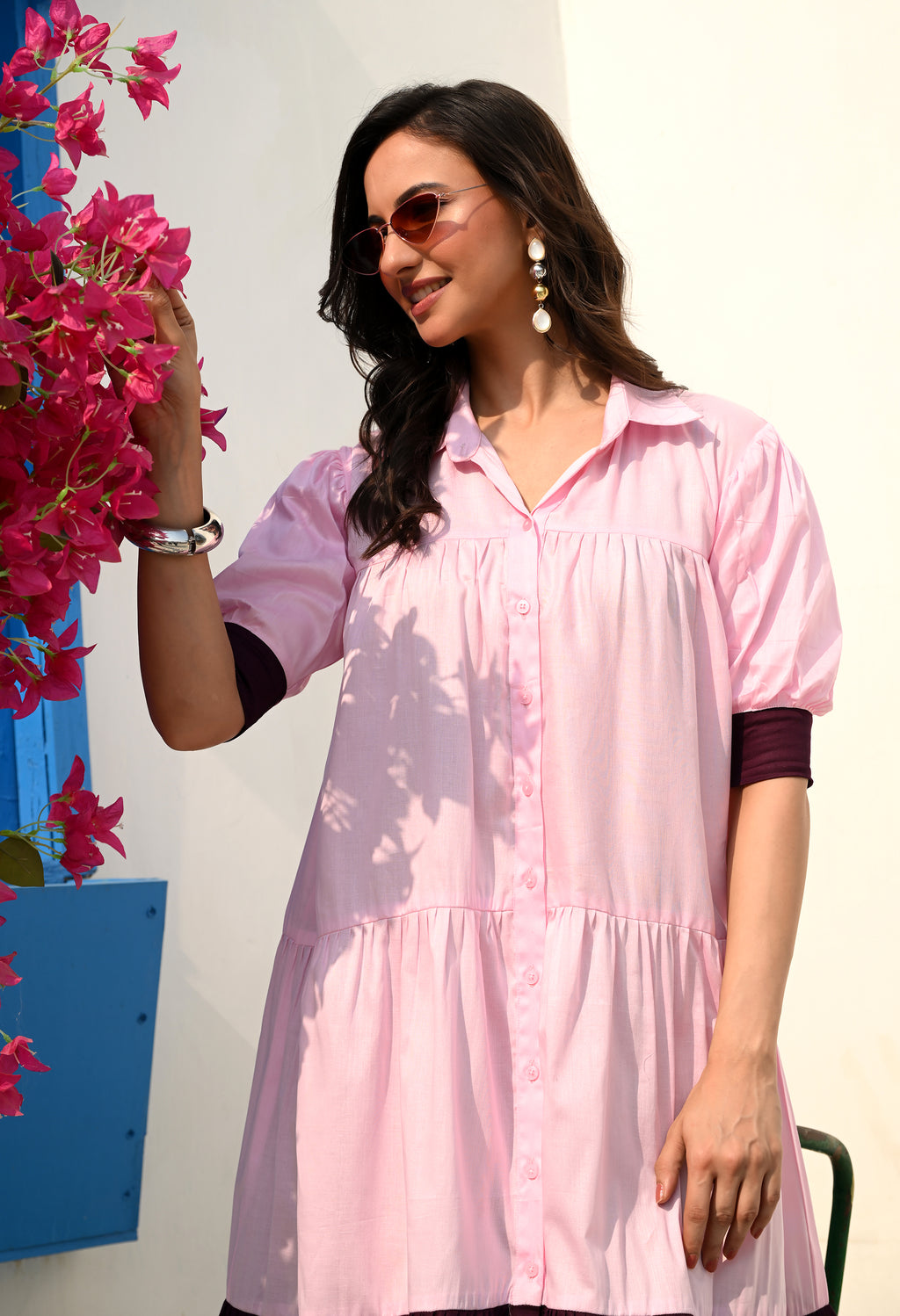 Blush Pink Tiered Midi Dress