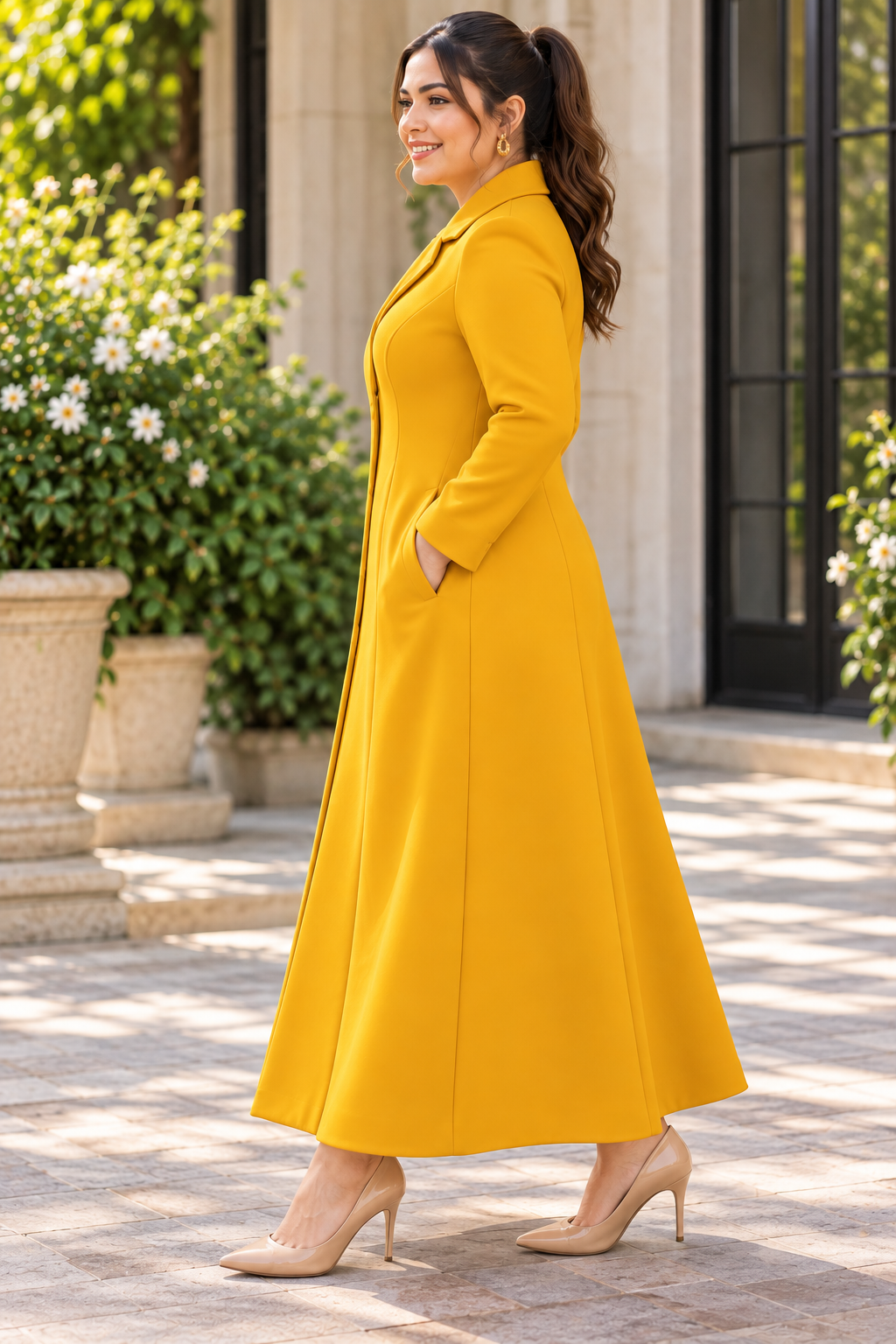 Mustard Scuba Coat Dress