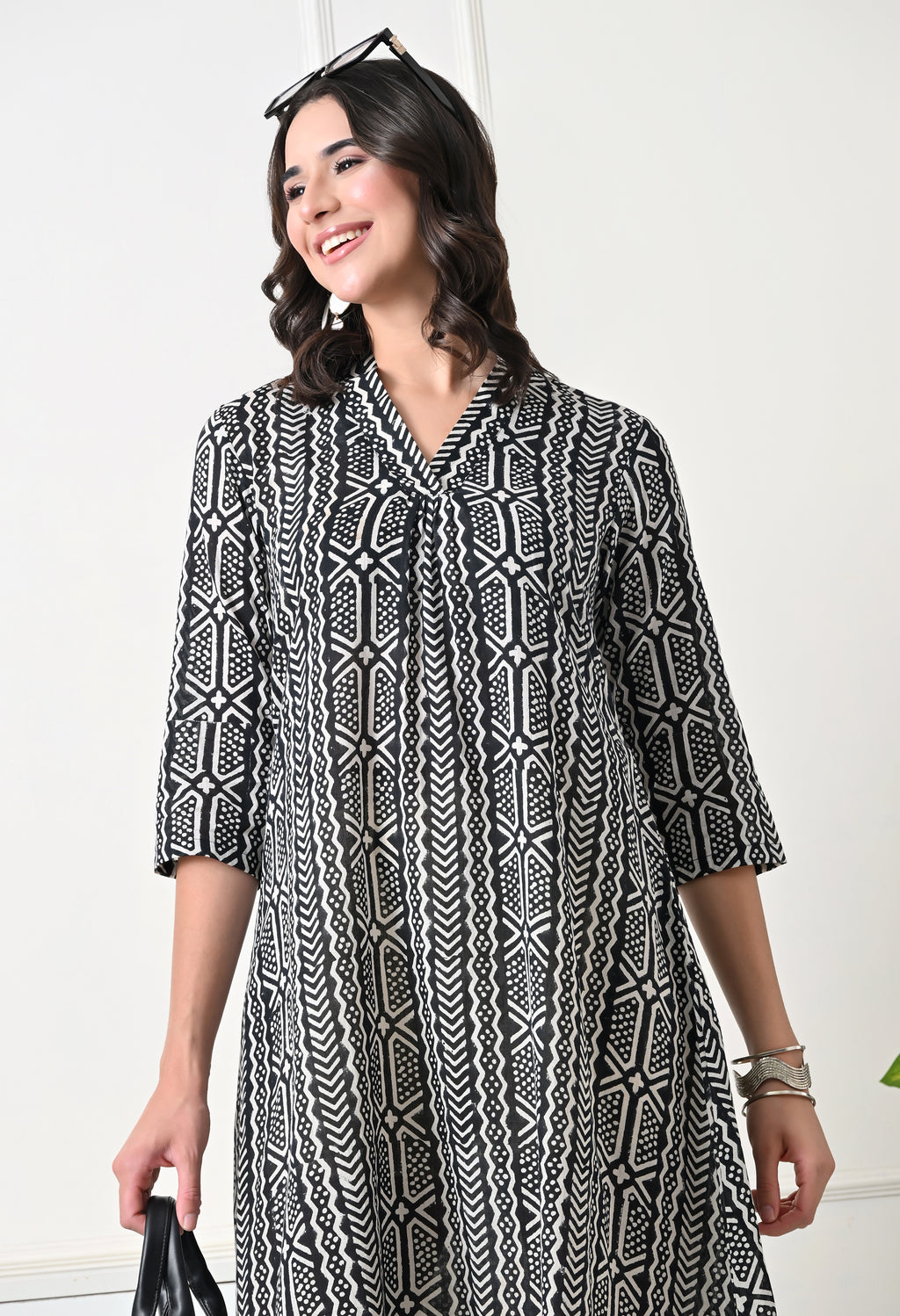 Black & White Printed A-Line Dress