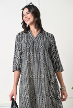 Black & White Printed A-Line Dress