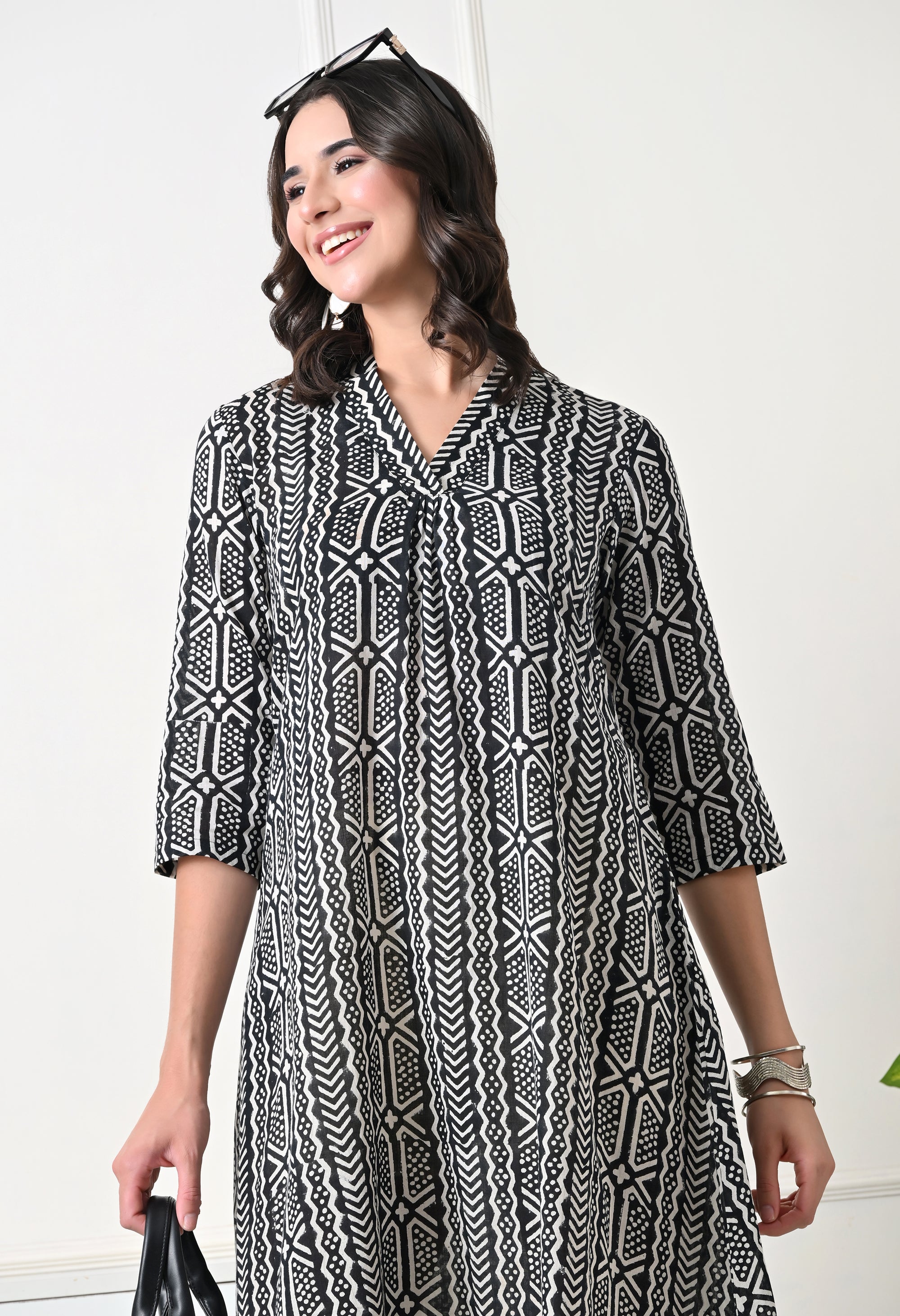 Black & White Printed A-Line Dress
