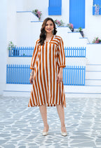 Mustard Stripe Cotton Midi Dress