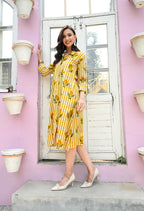 Lemon Strip Print Shirt Dress