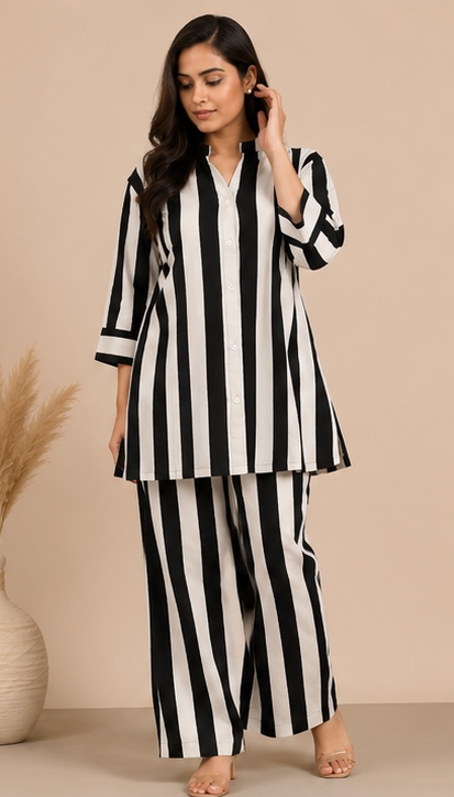 Black & White Striped Co-ord Set
