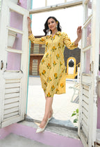Lemon Strip Print Shirt Dress