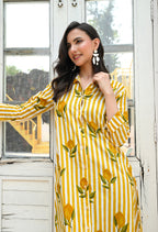 Lemon Strip Print Shirt Dress
