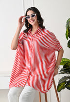 Red & White Striped Oversized tunic set