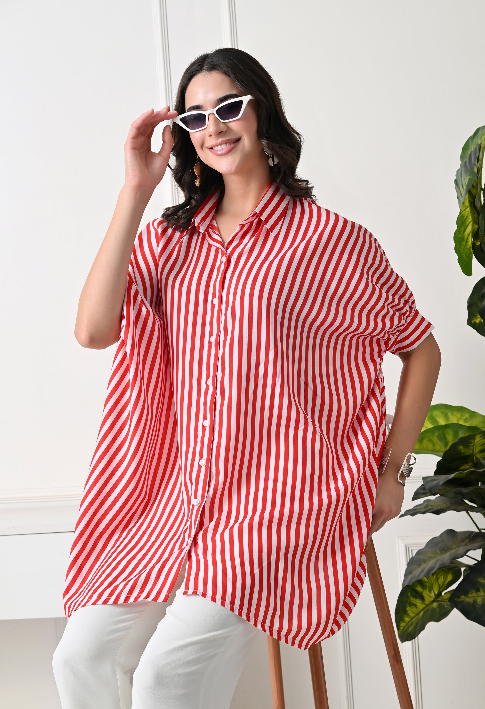Red & White Striped Oversized tunic set