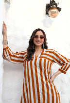 Mustard Stripe Cotton Midi Dress