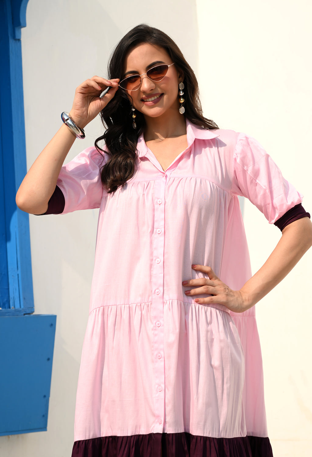 Blush Pink Tiered Midi Dress