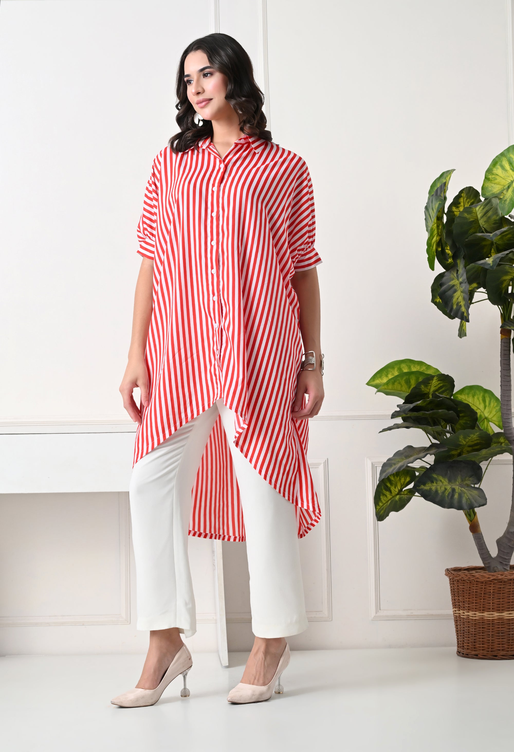 Red & White Striped Oversized tunic set