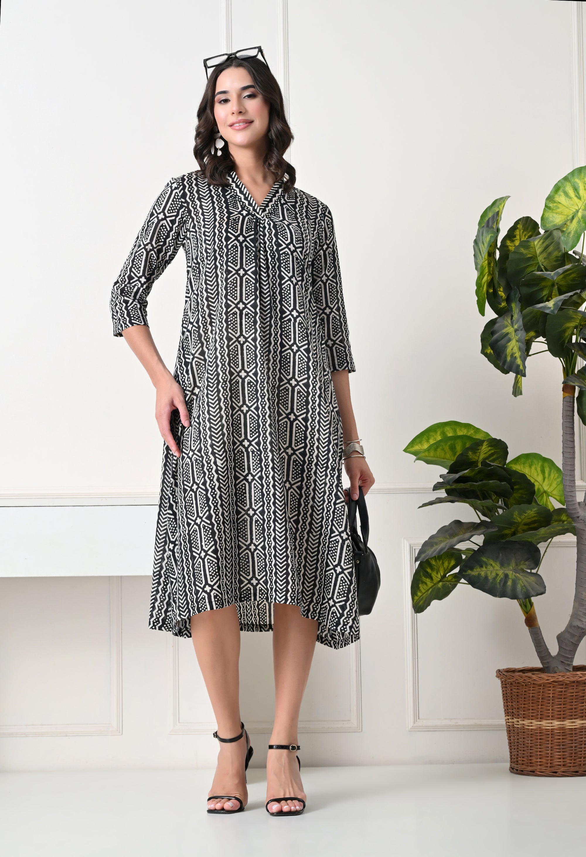 Black & White Printed A-Line Dress