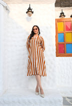 Mustard Stripe Cotton Midi Dress
