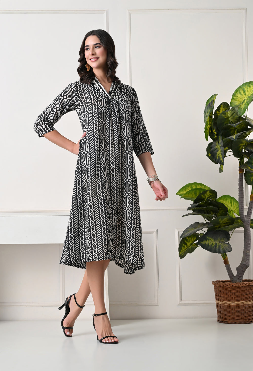 Black & White Printed A-Line Dress