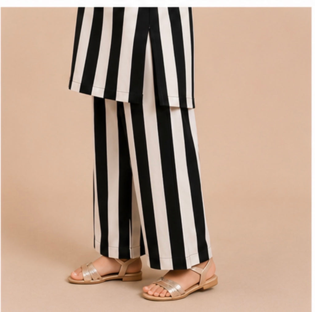 Mother-Daughter Matching Cotton Co-ord Set– Black & White Stripes