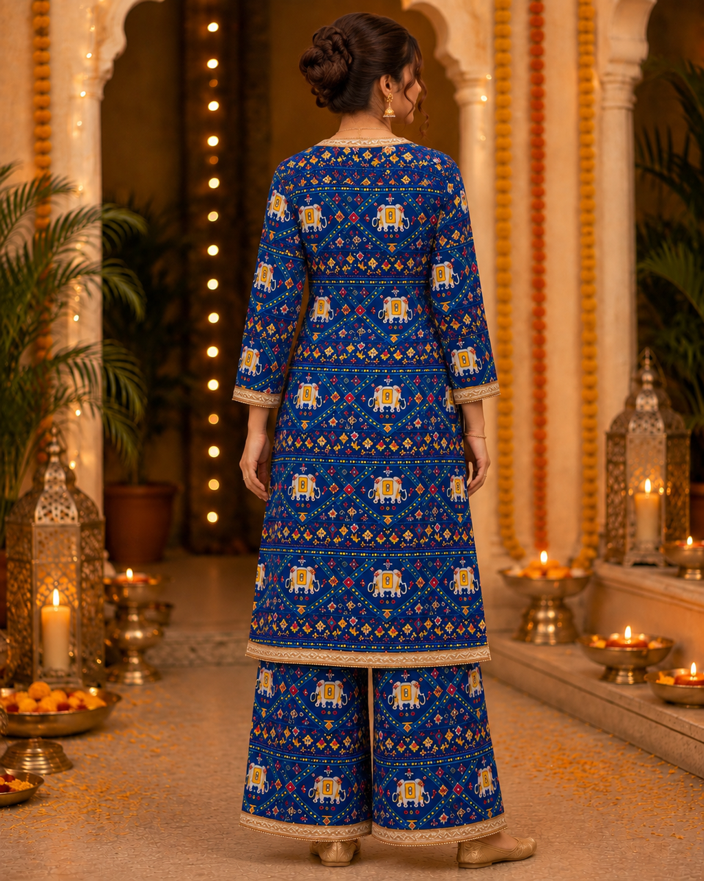 Royal Blue Elephant Print Kurta Palazzo Set