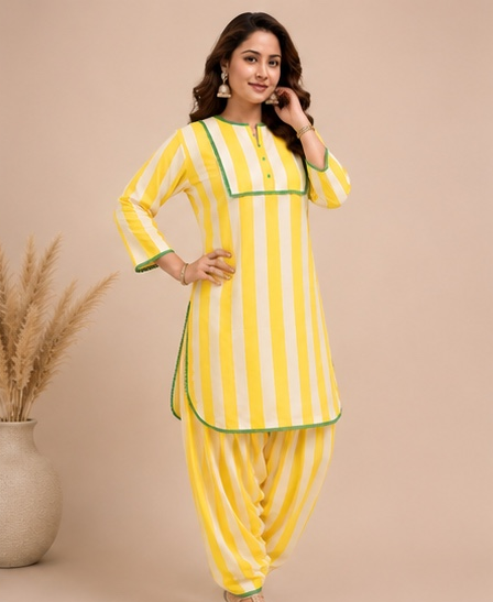 Sunshine Stripe Kurta Set with Farshi Salwar