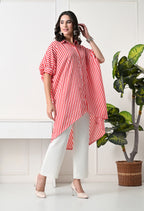 Red & White Striped Oversized tunic set
