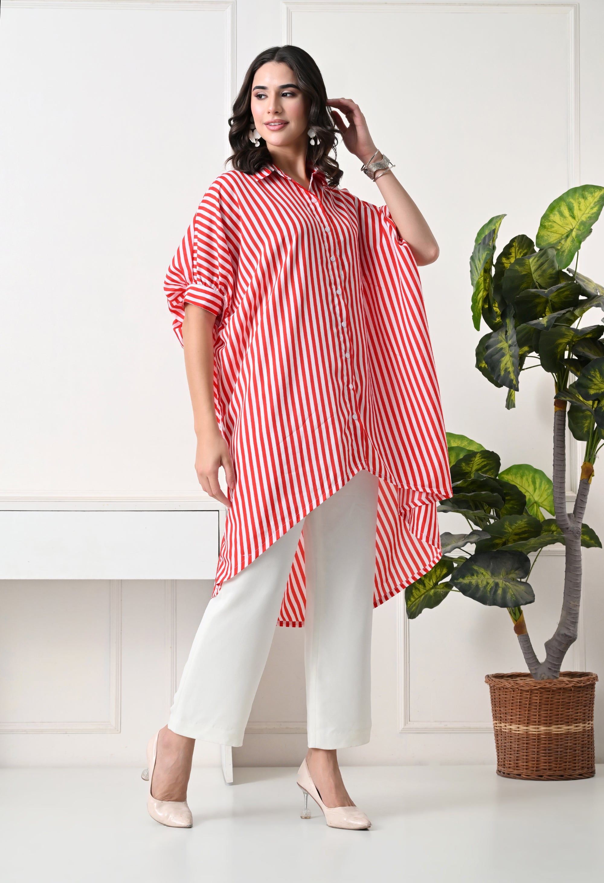 Red & White Striped Oversized tunic set
