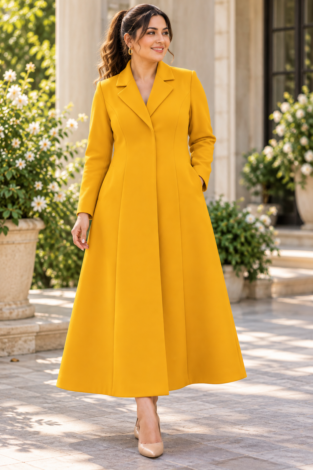 Mustard Scuba Coat Dress