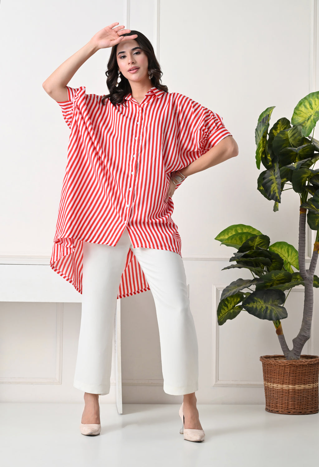 Red & White Striped Oversized tunic set