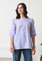 Lavender Gingham Ruffle Top