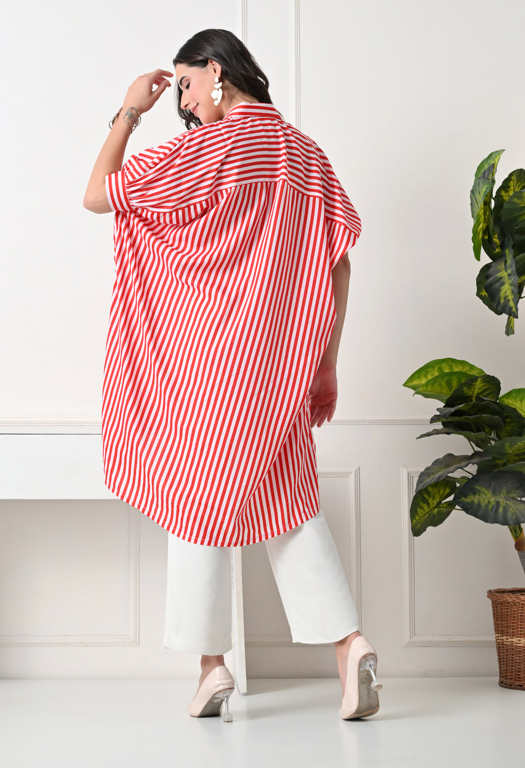 Red & White Striped Oversized tunic set