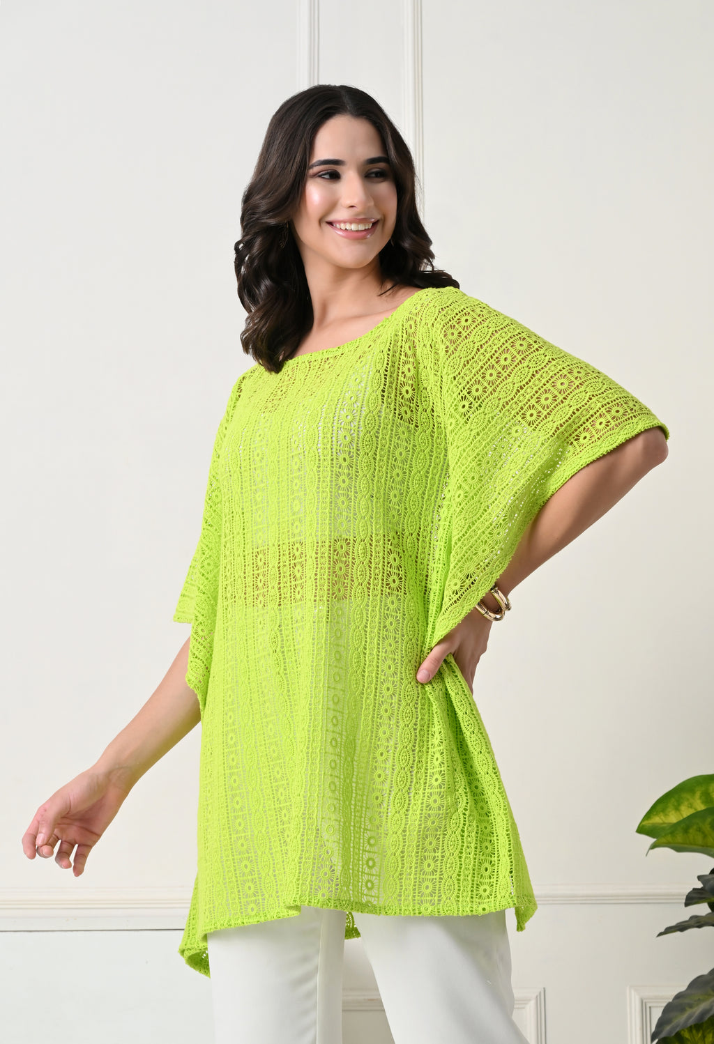 Neon Lime Crochet Kaftan Top