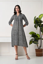 Black & White Printed A-Line Dress