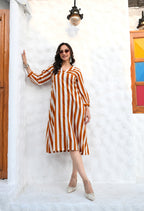 Mustard Stripe Cotton Midi Dress