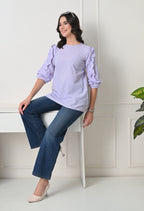 Lavender Gingham Ruffle Top
