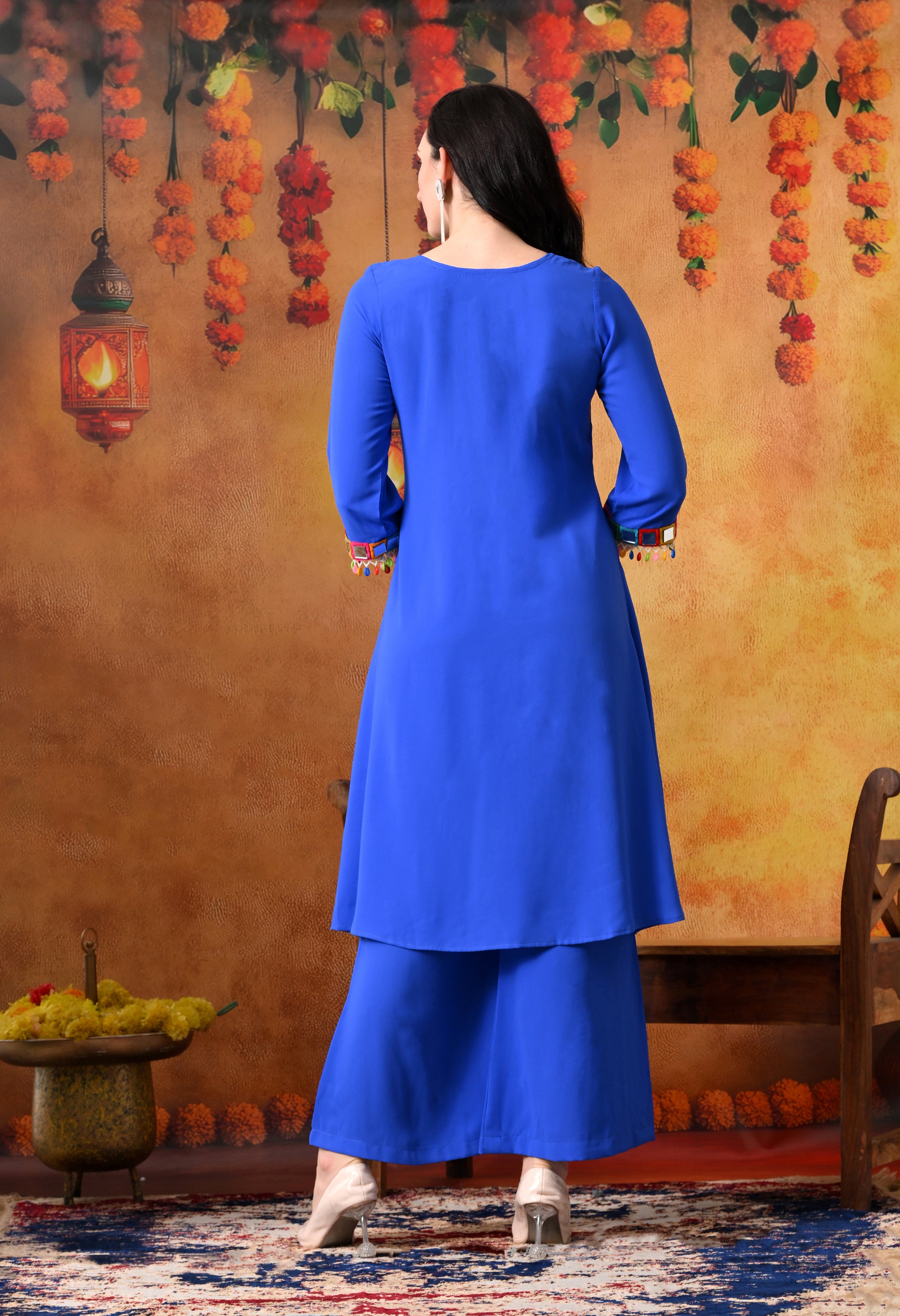 Blue Mirror Work Kurti & Palazzo Set