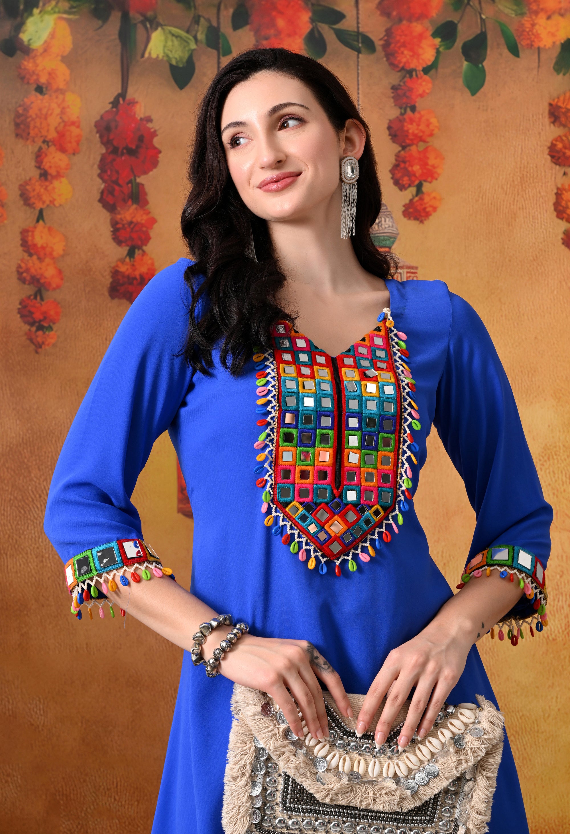 Blue Mirror Work Kurti & Palazzo Set