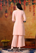 Peach Mirror Work Kurti & Palazzo Set