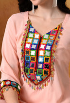 Peach Mirror Work Kurti & Palazzo Set