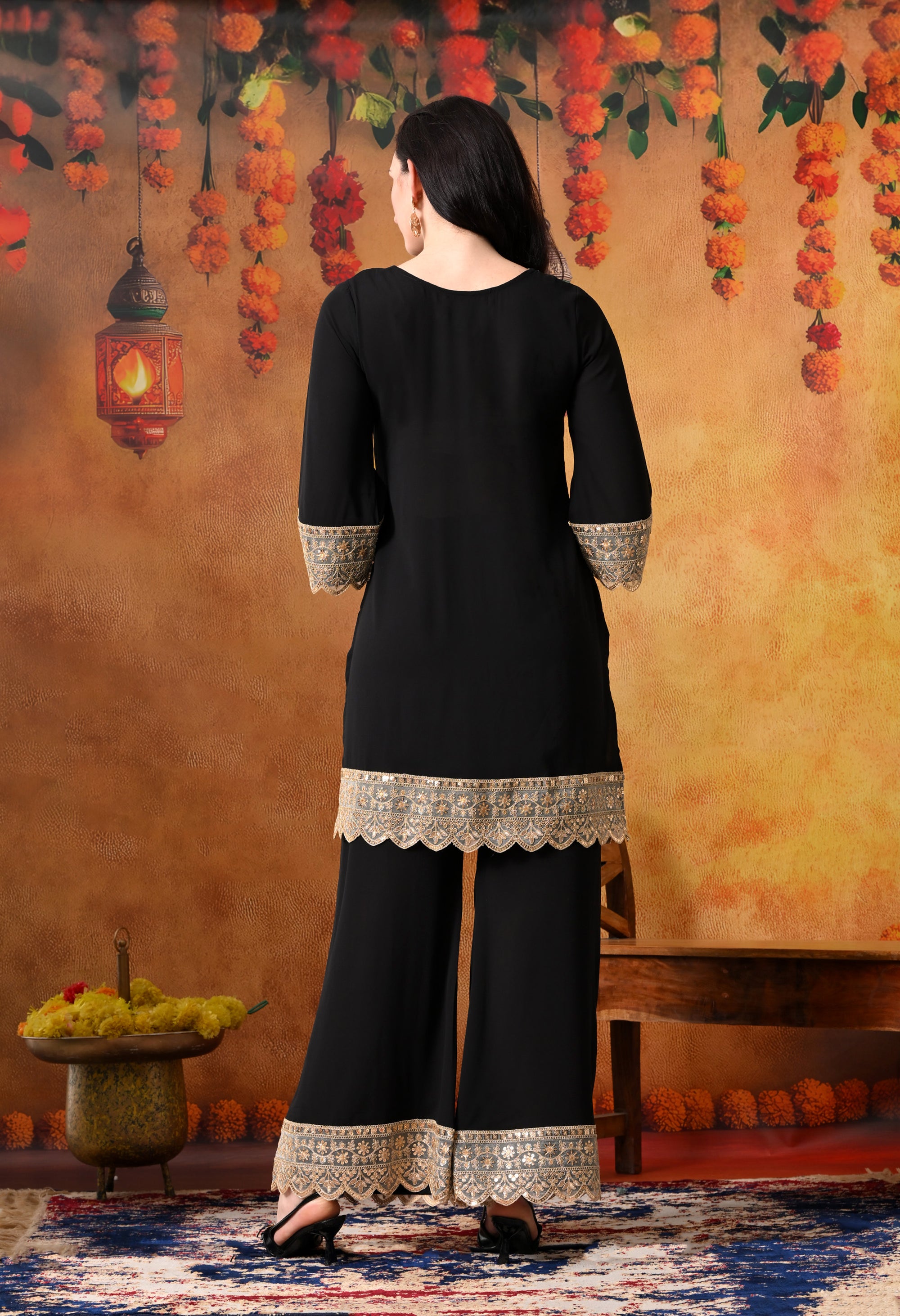 Black Kurti with Gold Zari Embellishment